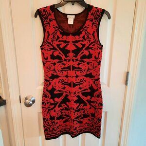 Clove Bodycon Geometric Knit Dress in Black/Red, Size 6